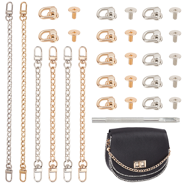 

PandaHall CHGCRAFT 6Pcs 6 Style Iron Curb Chain Purse Strap Extenders, with 12 Sets Alloy D Ring Head Screwback Button and 1Pc High Carbon...