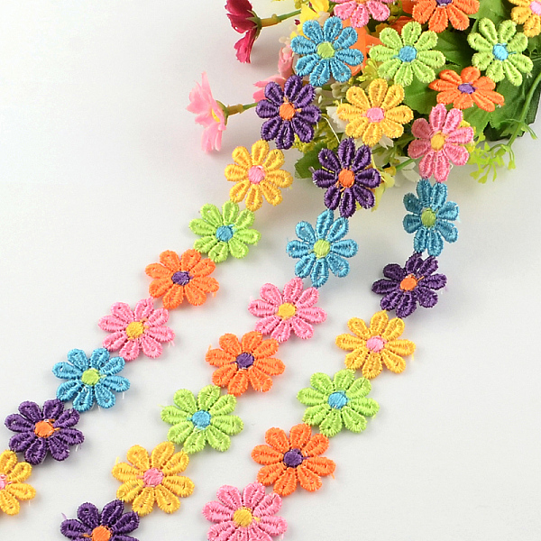 PandaHall Flower Polyester Ribbon, for Gift Packing, Colorful, 1 inch(26mm)x2mm, about 15yards/bundle(13.716m/bundle) Polyester None