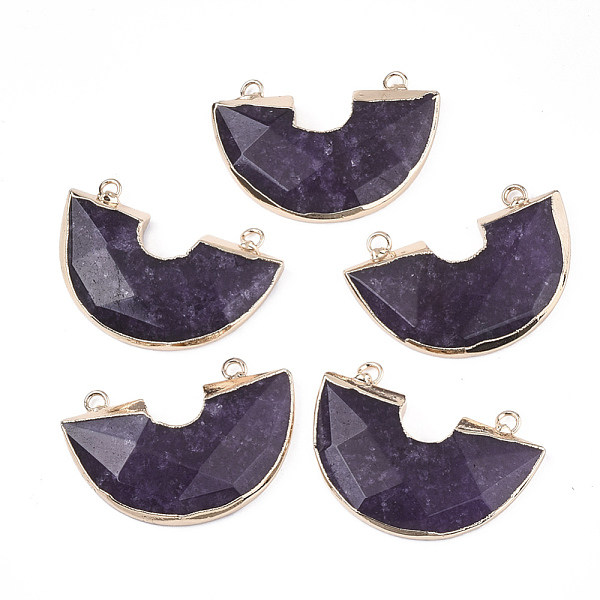 

PandaHall Electroplate Natural White Jade Semi Circle Pendants, with Iron Findings, Faceted, Dyed, Half Round, Golden, Indigo, Golden..., Purple