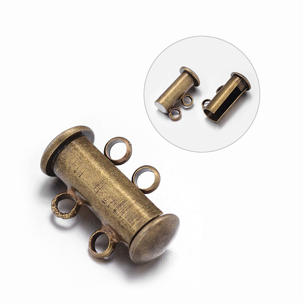 

PandaHall 2-Strands 4-Holes Tube Brass Magnetic Slide Lock Clasps, Nickel Free, Antique Bronze, 16x10x7mm, Hole: 1.5mm Brass