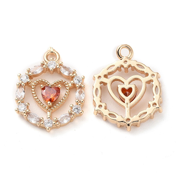 

PandaHall K9 Glass Pendants, with Golden Tone Brass Findings and Rhinestone, Flat Round with Heart Charms, Topaz, 20x15x3.3mm, Hole: 1.8mm..., Yellow