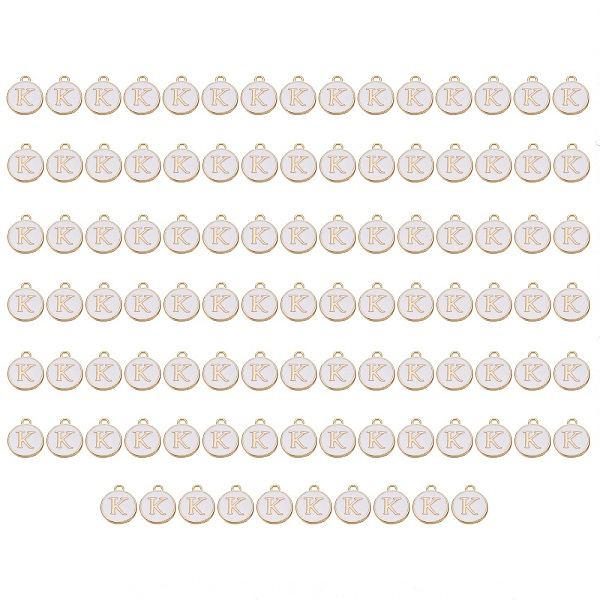 

PandaHall Golden Plated Enamel Alloy Charms, Enamelled Sequins, Flat Round, White, Letter.K, 14x12x2mm, Hole: 1.5mm, 100pcs/Box Alloy+Enamel...