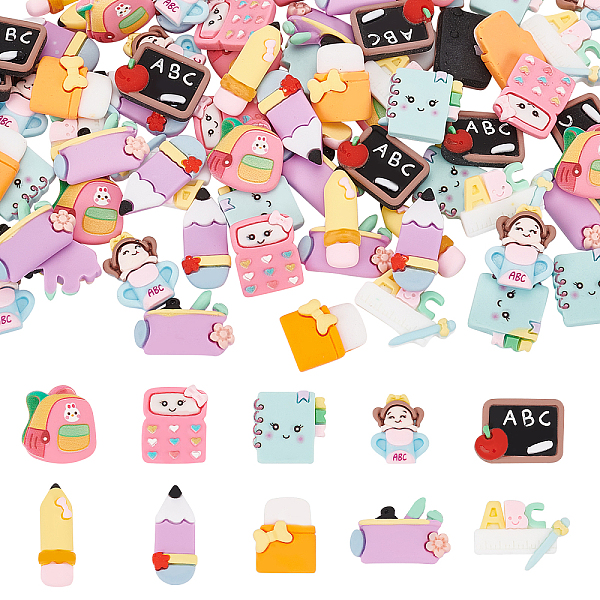PandaHall 100 Pcs Stationery Theme Opaque Resin Cabochons, 10 Styles Resin Flatback Charms School Theme Slime Resin Charms for Back to...