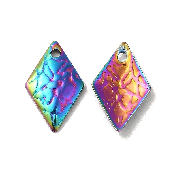 

PandaHall Ion Plating(IP) 304 Stainless Steel Pendant, Textured Rhombus Charm, Rainbow Color, 16x9.5x2mm, Hole: 1.2mm 304 Stainless Steel...