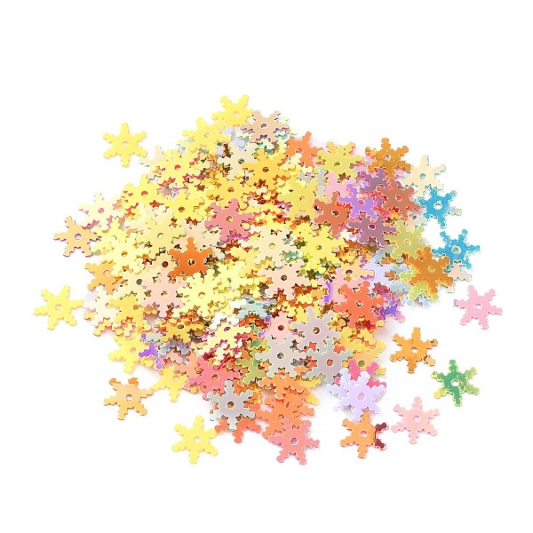 

PandaHall PVC Paillette/Sequins Beads, Golden Sheen, Christmas Snowflake, Mixed Color, 7.5x6.5x0.3mm, Hole: 1mm PVC Snowflake Multicolor