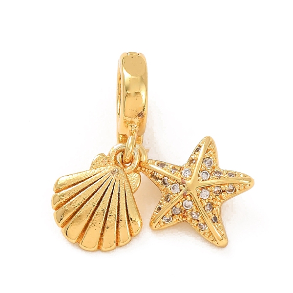 Charms pendenti europei in ottone con micro pavé di zirconi cubici trasparenti
