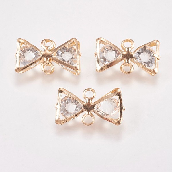 

PandaHall Iron Links connectors, with Glass Rhinestone, Bowknot, Crystal, Light Gold, 12.5x22.5x7mm, Hole: 2mm Iron Bowknot Clear