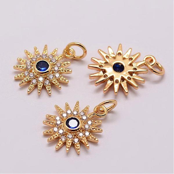 

PandaHall Brass Micro Pave Cubic Zirconia Charms, Flower, Lead Free & Nickel Free & Cadmium Free, Real 18K Gold Plated, 15x13x3mm, Hole: 3mm..., Blue