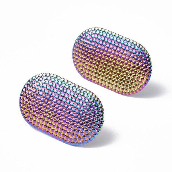

PandaHall Ion Plating(IP) 304 Stainless Steel Stud Earring Findings, with Vertical Loops, Oval, Rainbow Color, 27x16.5mm, Hole: 4mm, Pin...