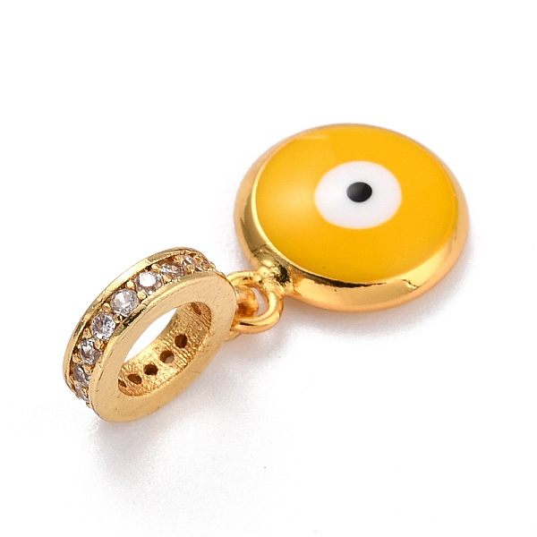

PandaHall Brass Micro Pave Clear Cubic Zirconia European Dangle Charms, with Enamel, Long-Lasting Plated, Large Hole Pendants, Flat Round..., Yellow