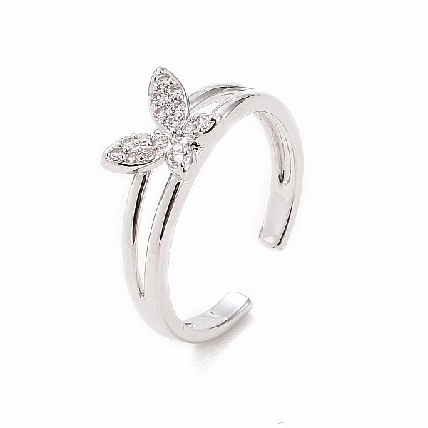 

PandaHall Clear Cubic Zirconia Butterfly Open Cuff Ring, Brass Jewelry for Women, Platinum, Inner Diameter: 17mm Brass+Cubic Zirconia Clear
