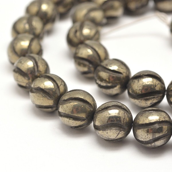 

PandaHall Round Natural Pyrite Beads Strands, 10mm, Hole: 1mm, about 40pcs/strand, 15.7 inch Pyrite Round Yellow