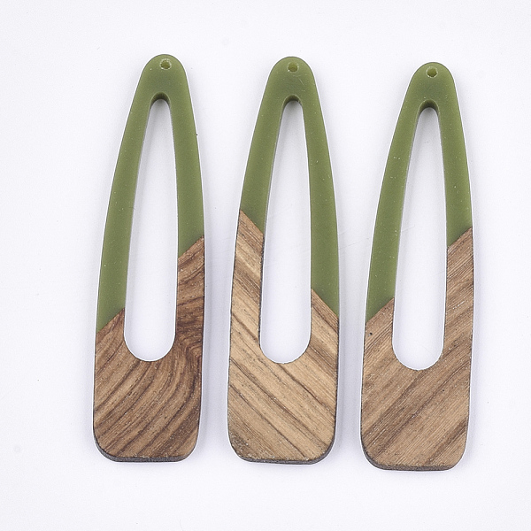 

PandaHall Resin & Walnut Wood Big Pendants, Snap Hair Clip Shape, Olive Drab, 66~66.5x17x3~3.5mm, Hole: 1.5mm Resin+Wood Others Green