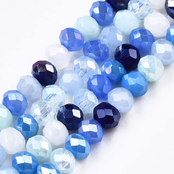

PandaHall Glass Beads Strands, AB Color Plated, Faceted, Rondelle, Dodger Blue, 3.5x3mm, Hole: 0.8mm, about 132~140pcs/strand, 14.80...