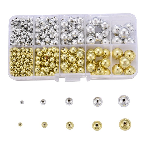 

PandaHall 542Pcs 5 Sizes Plating Acrylic Beads, Round, Mixed Color, 4mm~12, Hole: 1mm, 2 colors, 542pcs/Box Acrylic Round