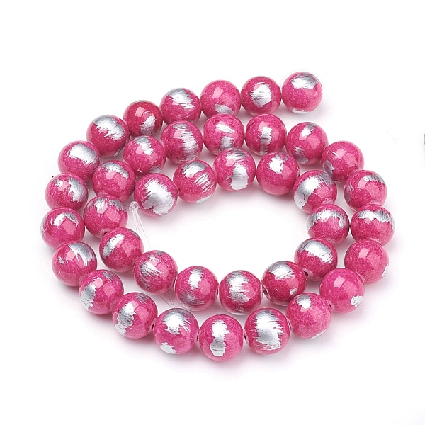

PandaHall Natural Jade Beads Strands, Brushed Silver Color, Dyed, Round, Camellia, 12mm, Hole: 1mm, about 32pcs/strand, 15.7 inch(40cm)..., Pink