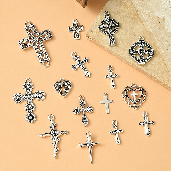 

PandaHall DIY Jewelry Making Finding Kits, Including 15Pcs 15 Style Alloy & 304 Stainless Steel Cross Pendants, Mixed Color...