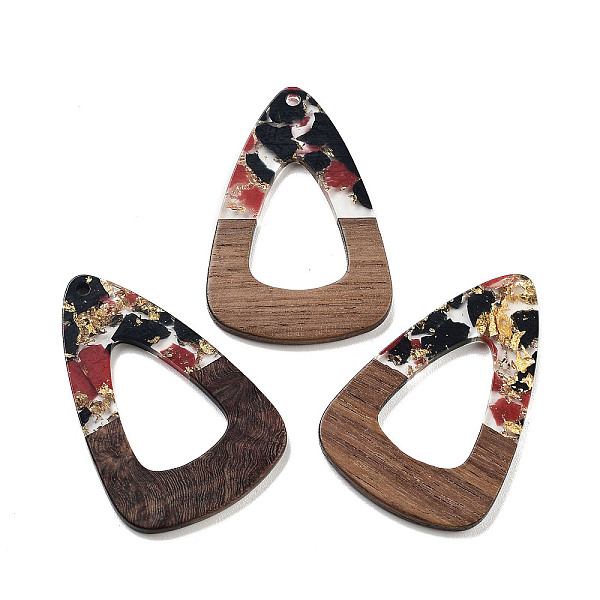 

PandaHall Walnut Wood Pendant, Resin & Gold Foil, Teardrop, FireBrick, 45x30x3.5mm, Hole: 2mm Wood Teardrop Red