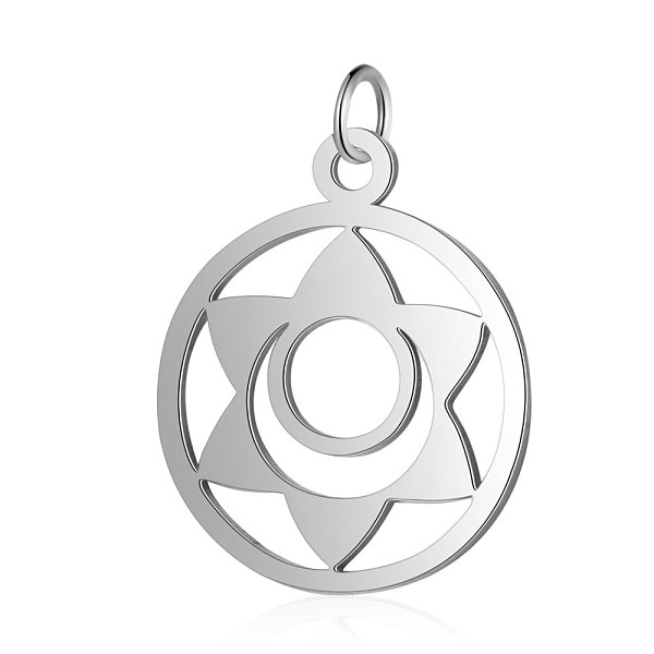 

PandaHall 304 Stainless Steel Pendants, Chakra, Svadhishthana, Flat Round with Flower, Stainless Steel Color, 22.5x19x1mm, Hole: 3mm 304...