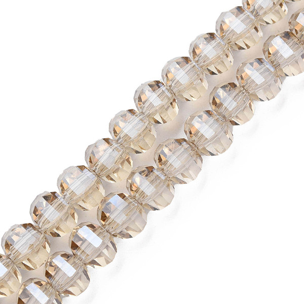 

PandaHall Electroplate Transparent Glass Beads Strands, Faceted, Round, Wheat, 10x8~9mm, Hole: 1.5mm, about 58~60pcs/strand, 19.69 inch..., Orange