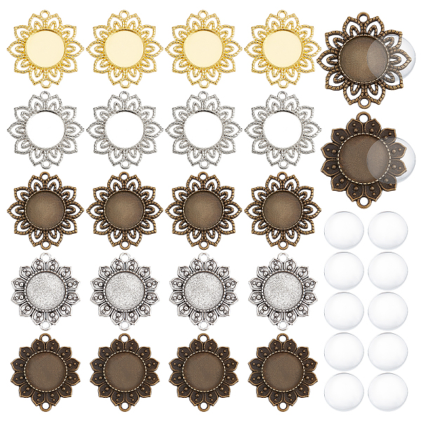 

PandaHall PH 30pcs Blank Bezel Pendant Trays, Vintage Flower Cabochon Bracelet Blanks Tibetan Jewelry Connectors with Round Glass Cabochons...