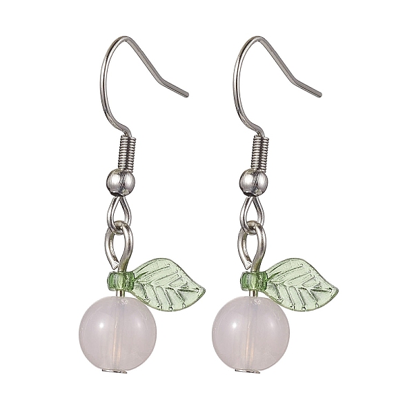 

PandaHall Acrylic Dangle Earrings, with 304 Stainless Steel Earring Hooks, Round with Leaf, Pearl Pink, 32.5x12.5mm Acrylic Round