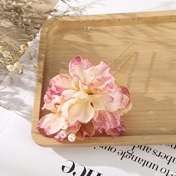 

PandaHall Simulation Flower Hair Forks, Wedding Bridal Hairpin, U Shaped Hair Clip Hair Accessories, Pale Violet Red, 110x70mm Cloth