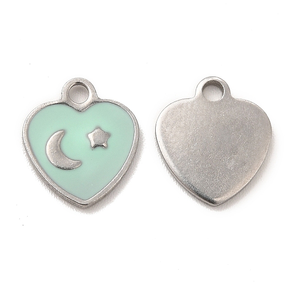 

PandaHall 304 Stainless Steel Enamel Pendants, Heart with Moon & Star Charm, Stainless Steel Color, 11x10x1mm, Hole: 1.6mm Stainless...