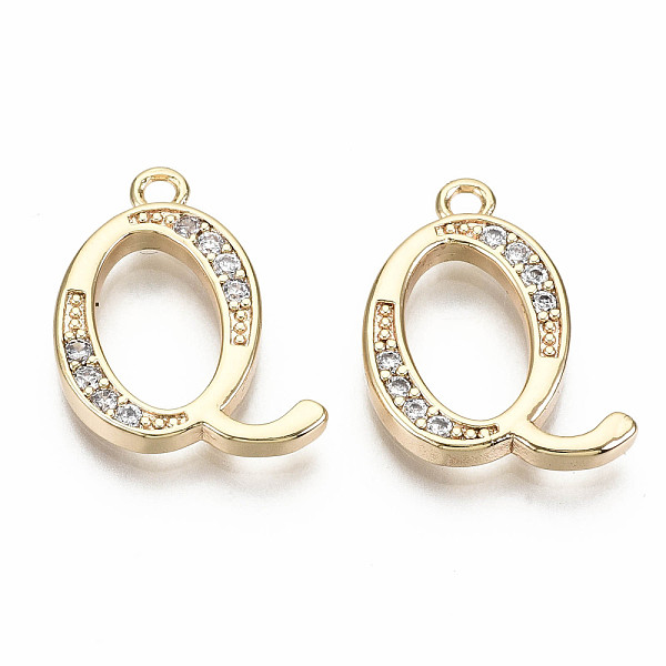 

PandaHall Brass Micro Pave Clear Cubic Zirconia Pendants, Nickel Free, Real 18K Gold Plated, Word, Letter.Q, 17x14x2mm, Hole: 1.5mm...