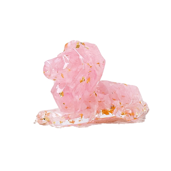 

PandaHall Gold Foil Resin Lion Display Decoration, with Natural Rose Quartz Chips inside Statues for Home Office Decorations, 80x50mm Rose...