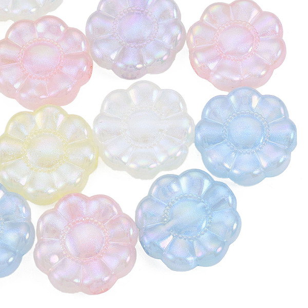 

PandaHall Rainbow Iridescent Plating Acrylic Beads, Glitter Beads, Flower, Mixed Color, 24x23x7mm, Hole: 3.5mm Acrylic Flower Multicolor