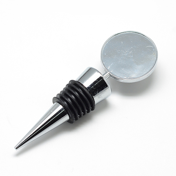 

PandaHall Zinc Alloy Wine Bottle Stoppers Cabochon Settings, Flat Round, Platinum, Tray: 31mm, 103x33x21mm Alloy Flat Round