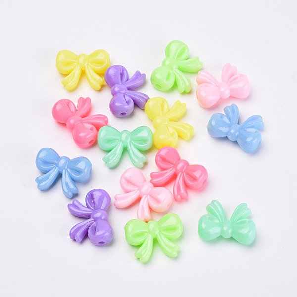 

PandaHall Opaque Acrylic Beads, Bowknot, Mixed Color, 15x20x8mm, Hole: 2mm, about 540pcs/500g Acrylic Bowknot Multicolor