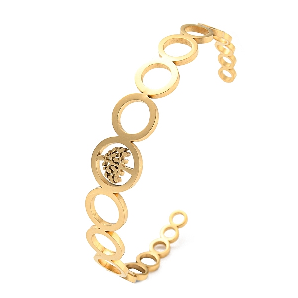 

PandaHall Ion Plating(IP) 304 Stainless Steel Cuff Bangles, Hollow Tree of Life Open Bangles for Women, Golden, 1/4~1/2 inch(0.55~1.4cm)...