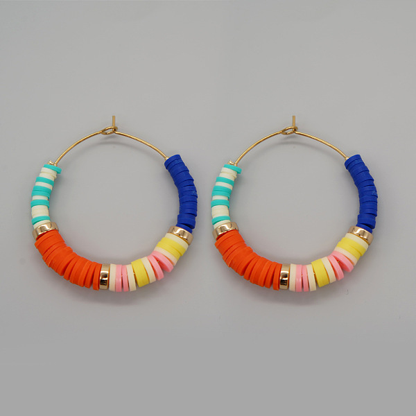 

PandaHall Bohemian Style Handmade Polymer Clay Heishi Beads Hoop Earrings for Girlfriend Polymer Clay