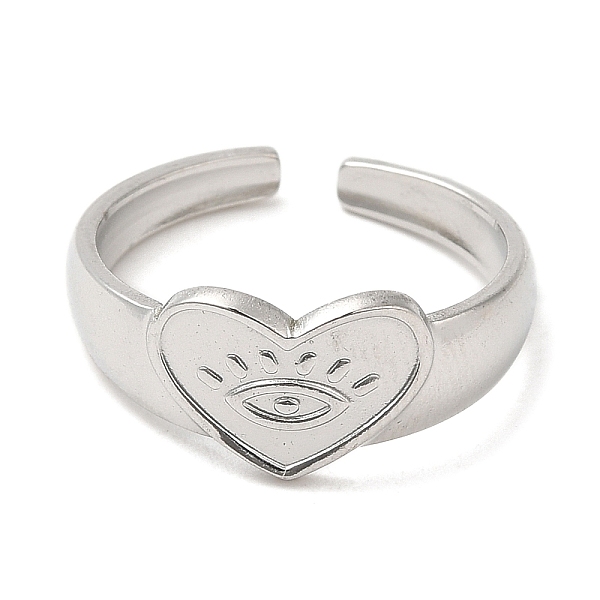 

PandaHall 304 Stainless Steel Open Cuff Rings, Heart with Eye, Stainless Steel Color, US Size 7 1/4(17.5mm) 304 Stainless Steel Heart