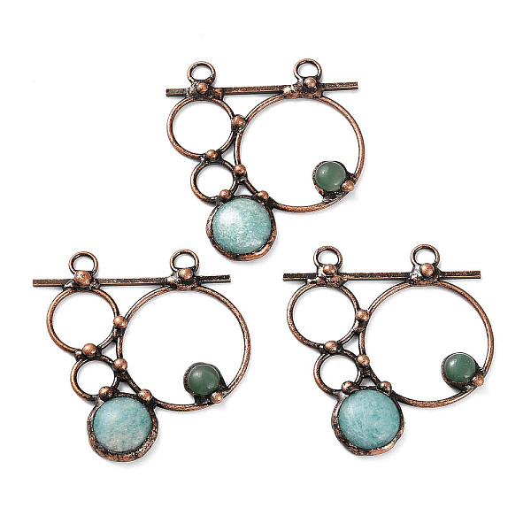 

PandaHall Natural Amazonite & Green Aventurine Big Pendants, Red Copper Tone Brass Ring Charms, 65.5x62x7mm, Hole: 5.5mm Mixed Stone Ring