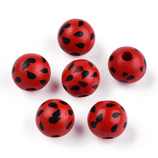 

PandaHall Spray Painted Wood Beads, Printed Beads, Round, Red, 15~16x14~15mm, Hole: 3~4mm Wood Round Red
