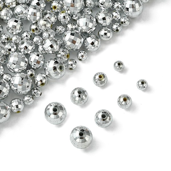 

PandaHall Faceted Round Plated Acrylic Beads, Silver Plated, 6~12mm, Hole: 1~2mm, 300pcs/set Acrylic Round
