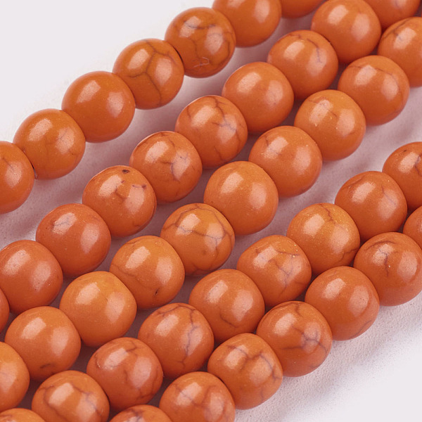 

PandaHall 1 Strand Dyed Orange Red Round Synthetic Turquoise Beads Strands, 6mm, Hole: 1mm, about 67pcs/strand, 15.75 inch Synthetic...