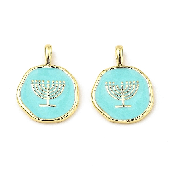 

PandaHall Hannukah Brass Enamel Pendants, Long-Lasting Plated, Lead Free & Cadmium Free, Real 18K Gold Plated, Flat Round with Menorah Charm...