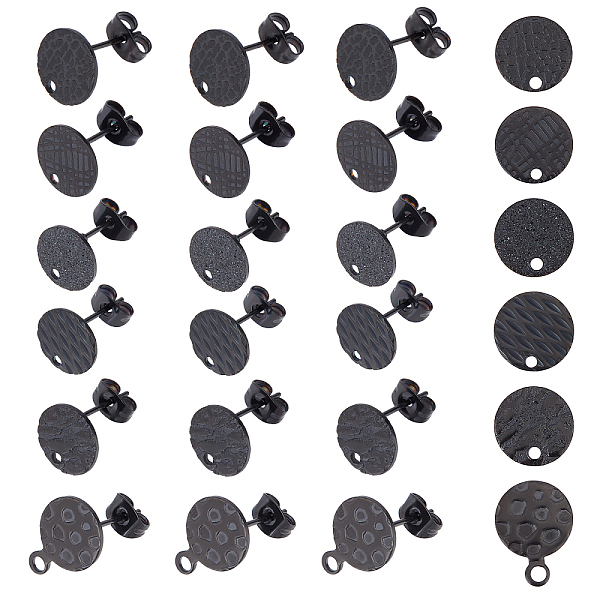 

PandaHall UNICRAFTALE 24pcs 6 Styles Electrophoresis Black Stainless Steel Stud Earring Flat Round with Textured Stud Earring with Ear Nuts...