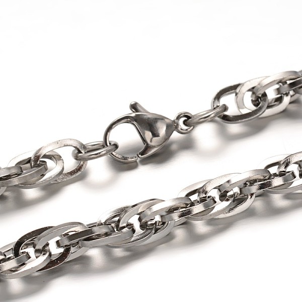 

PandaHall 304 Stainless Steel Rope Chain Necklaces, with Lobster Clasps, Stainless Steel Color, 22.63 inch(57.5cm), 5mm 304 Stainless Steel