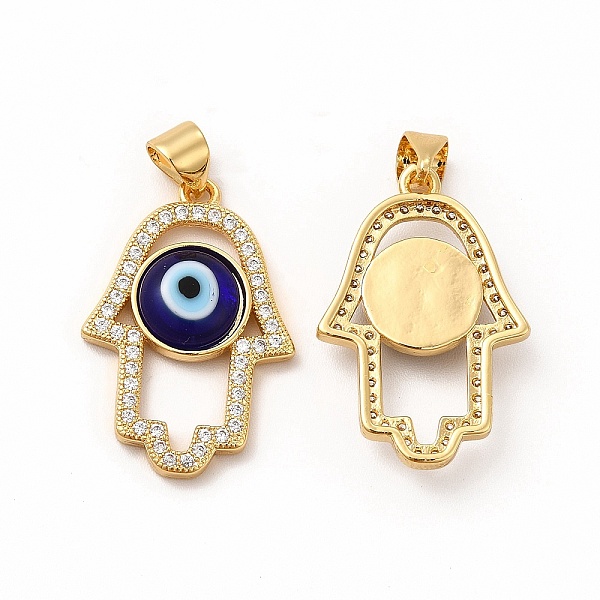 

PandaHall Rack Plating Brass Micro Pave Clear Cubic Zirconia Pendants, with Handmade Evil Eye Lampwork, Cadmium Free & Lead Free...
