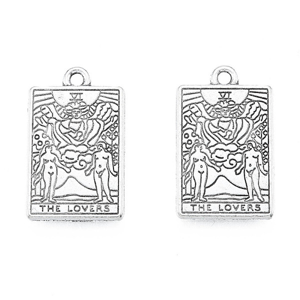 

PandaHall Rack Plating Alloy Pendants, Cadmium Free & Nickel Free & Lead Free, Tarot Charms, Antique Silver, The Lovers VI, 23.5x14.5x1.5mm...