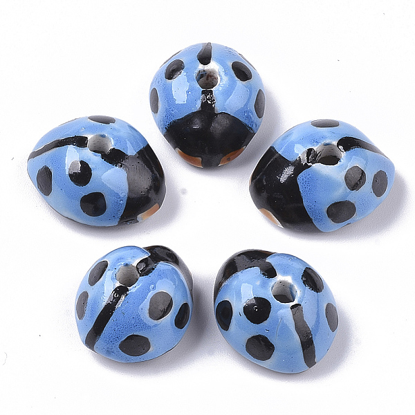 

PandaHall Handmade Porcelain Beads, Famille Rose Style, Ladybug, Dodger Blue, 9~11x17~19x13~15mm, Hole: 2~2.5mm Porcelain Insects Blue