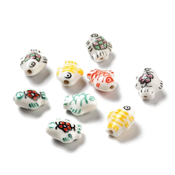

PandaHall Handmade Printed Porcelain Beads, Fish, Mixed Color, 14.5~15x11.5~12x7~7.5mm, Hole: 1.6mm Porcelain Fish Multicolor