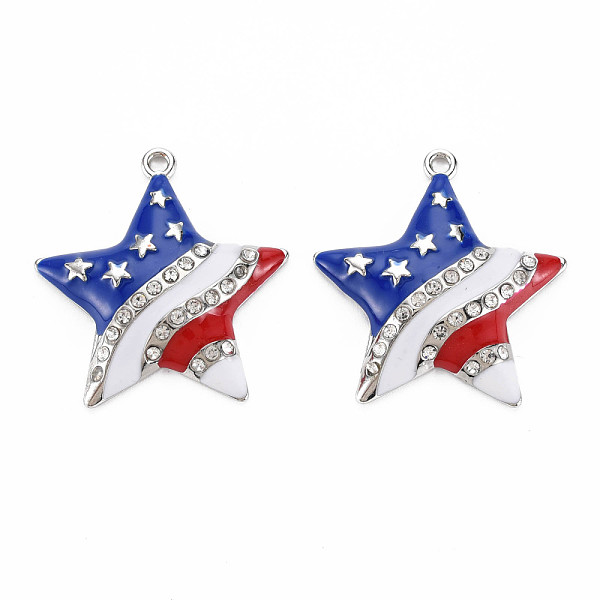 

PandaHall Rack Plating Alloy Enamel Pendants, with Crystal Rhinestone, Light Gold, Cadmium Free & Nickel Free & Lead Free, Star, Platinum..., Blue