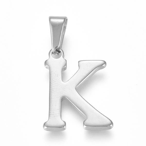 

PandaHall 304 Stainless Steel Pendants, Stainless Steel Color, Initial Letter.K, 20x15x1.8mm, Hole: 3x7mm 304 Stainless Steel Letter K