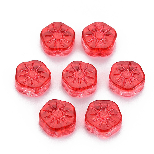

PandaHall Transparent Glass Beads, Plum Blossom Flower, Red, 10x10.5x4mm, Hole: 1.2mm Glass Flower Red